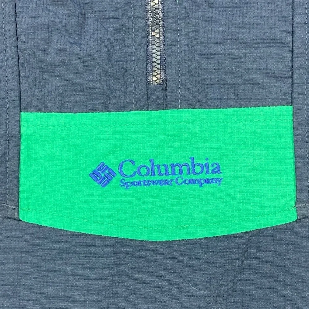 Columbia Navy Blue Green Anorak Colorblock Windbreaker Pullover Mens Large